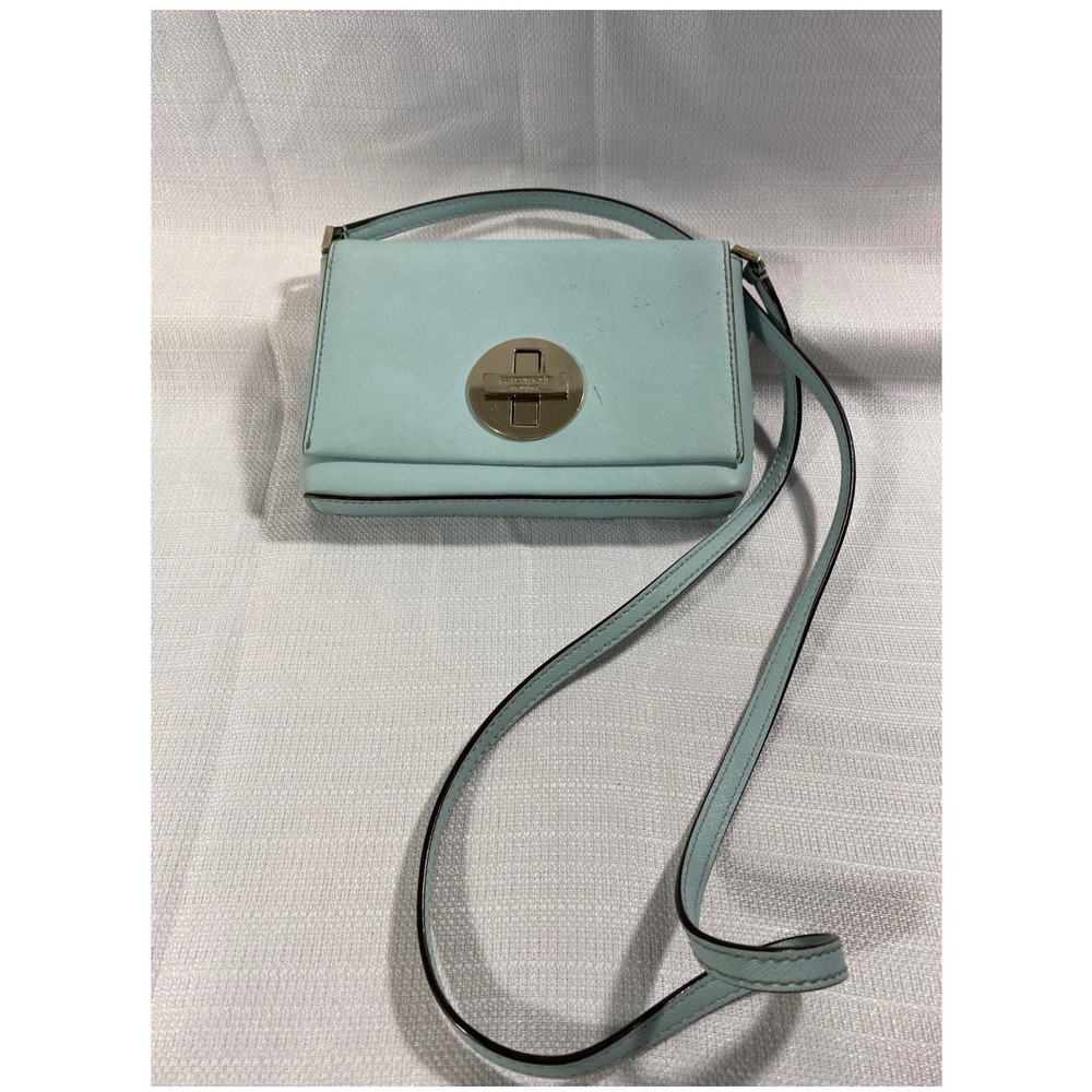 Kate Spade New York Light Blue Saffiano Leather Turnlock Crossbody Bag - Picture 1 of 8